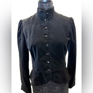 Vintage Chaps Black cotton velvet  Nehru collar with peplum waist Women's Blazer